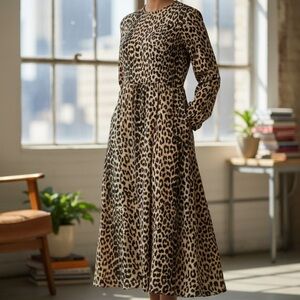 Ganni Leopard Print Long Sleeve Dress